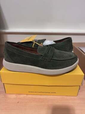 Strive Portland Suede Penny Loafers Olive Size 11